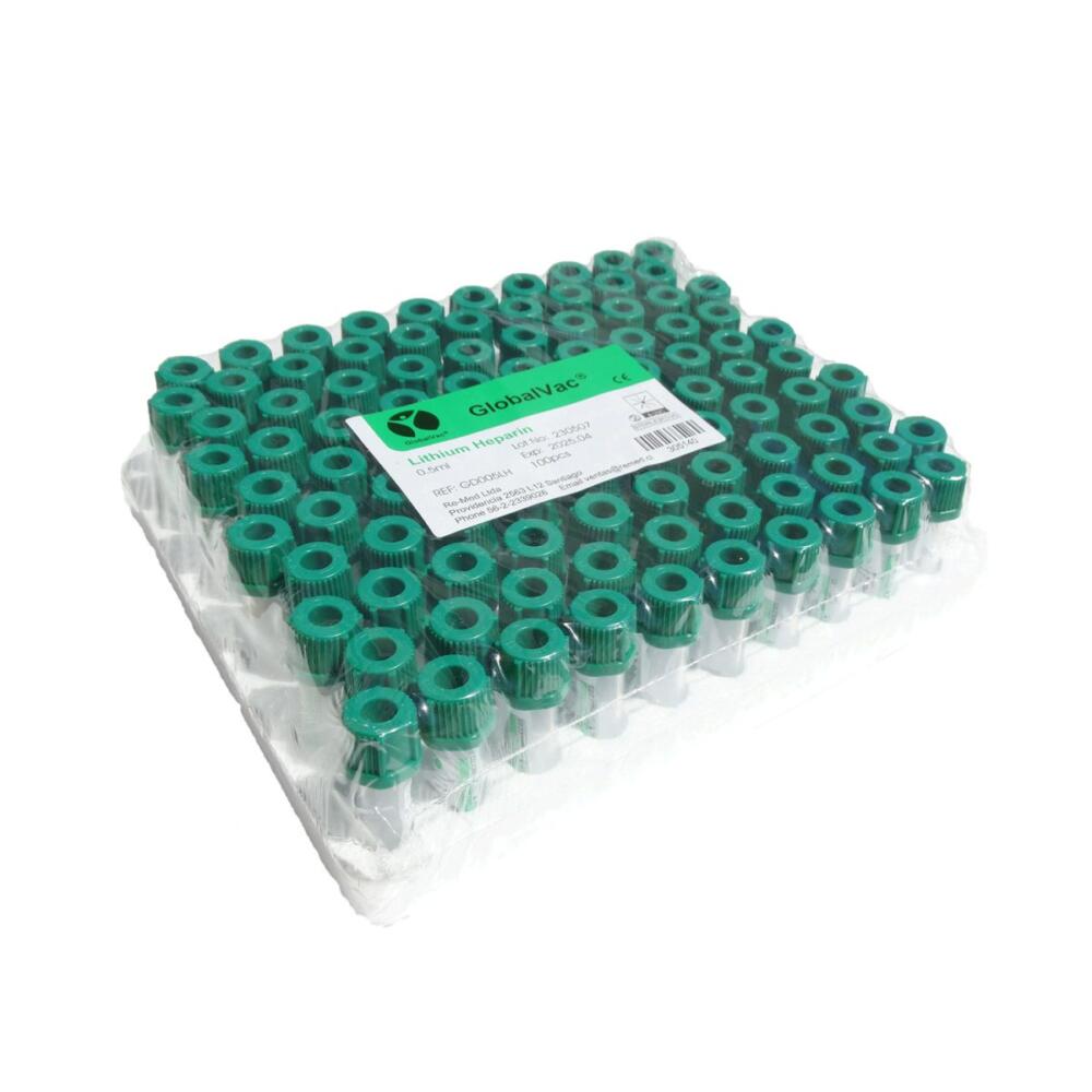 Tubo Verde, 0.5ml hep/litio, Globalvac (100 und)